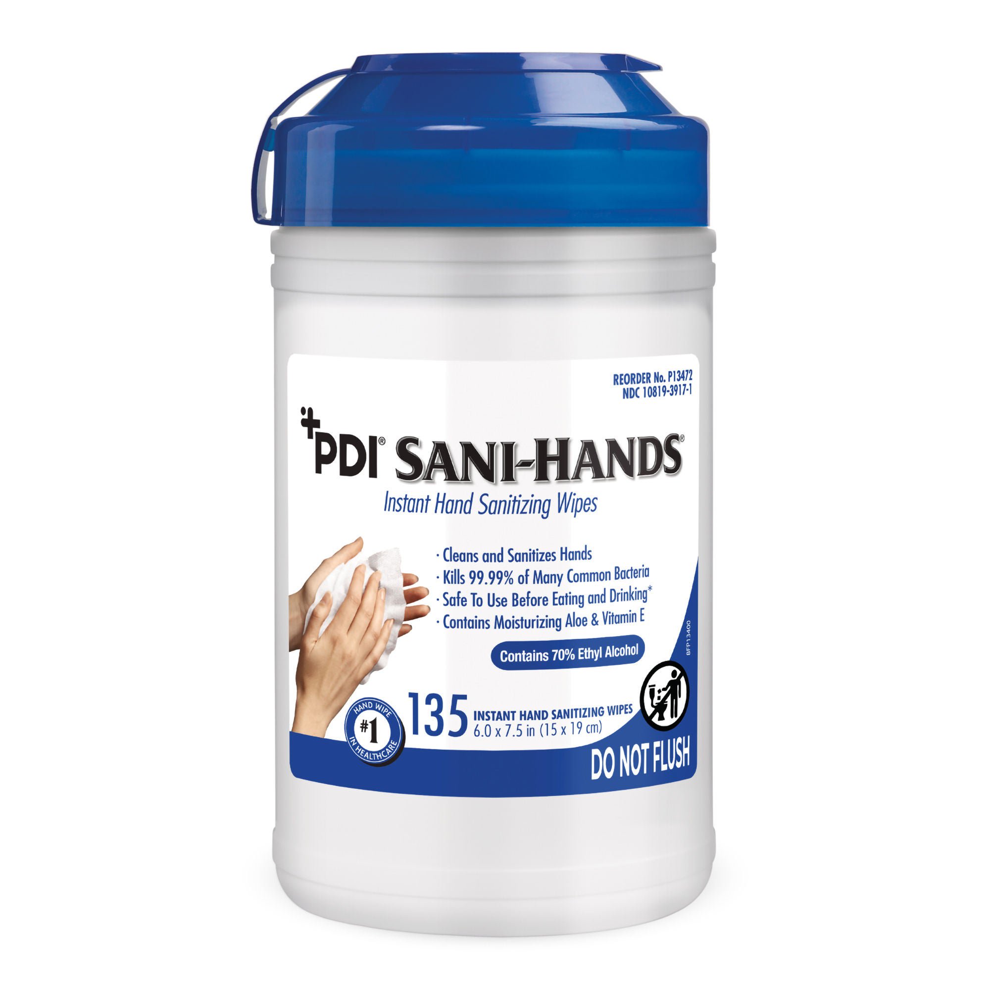 Sani-Hands® Hand Sanitizing Wipes, Ethyl Alcohol, Unscented, 6 x 7.5 Inch