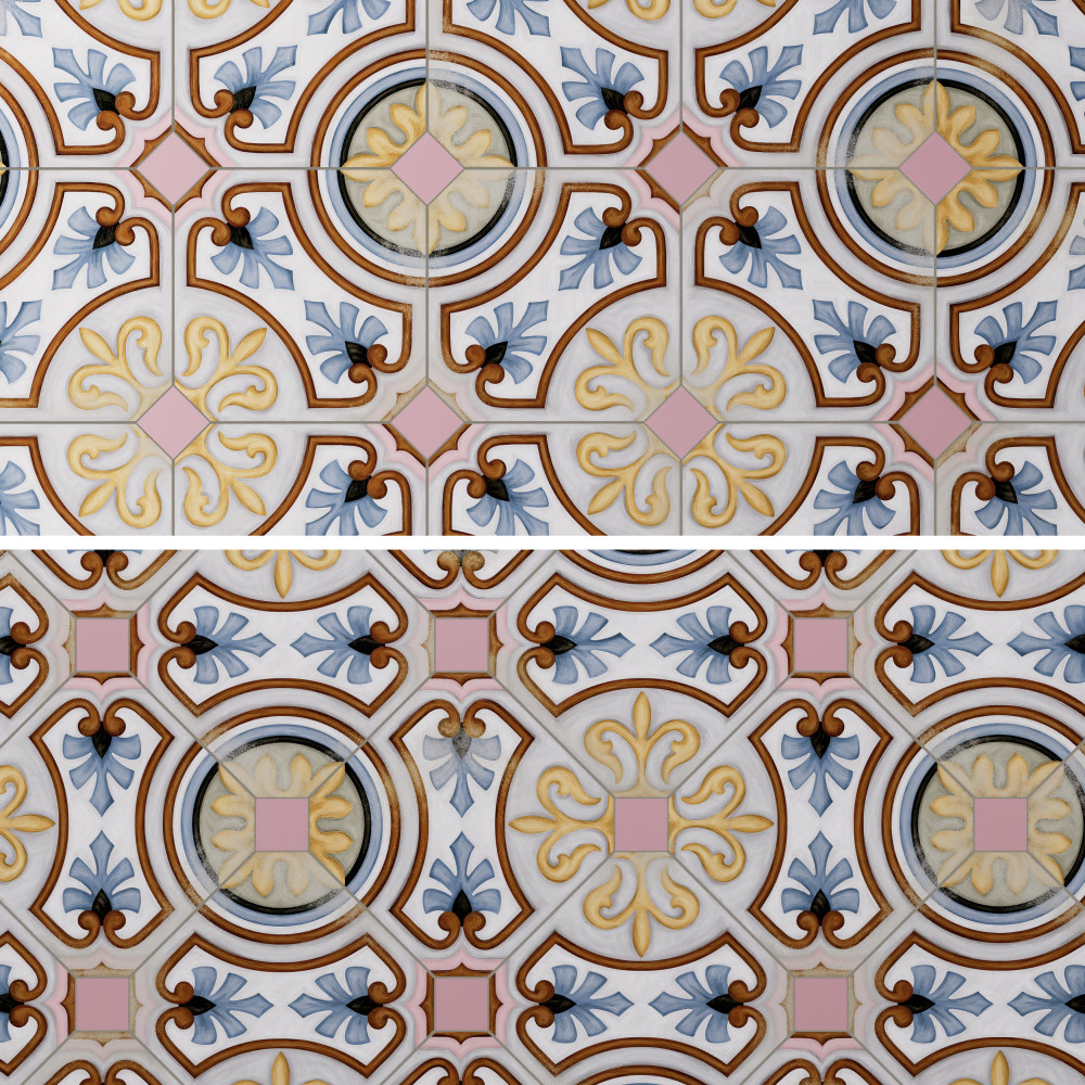 Vaudeville Octagon Deco Diglas with Taco Pink 7-7/8 in. x 7-7/8 in. Porcelain Floor and Wall Tile