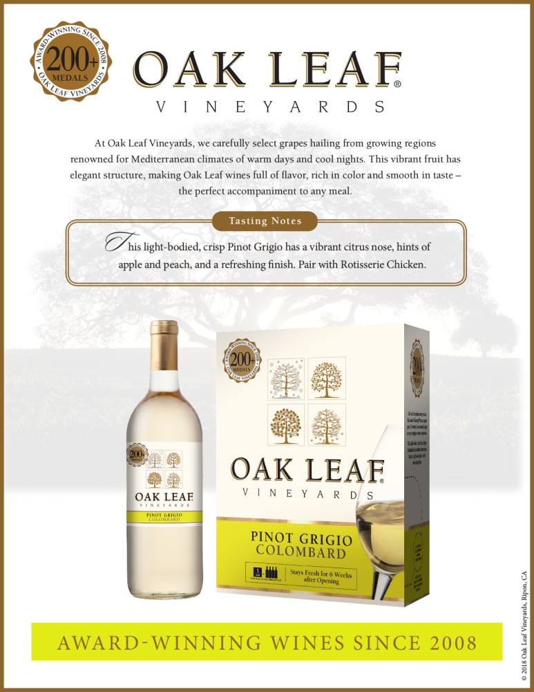 Oak Leaf® Vineyards Pinot Grigio/Colombard White Wine 3L, American