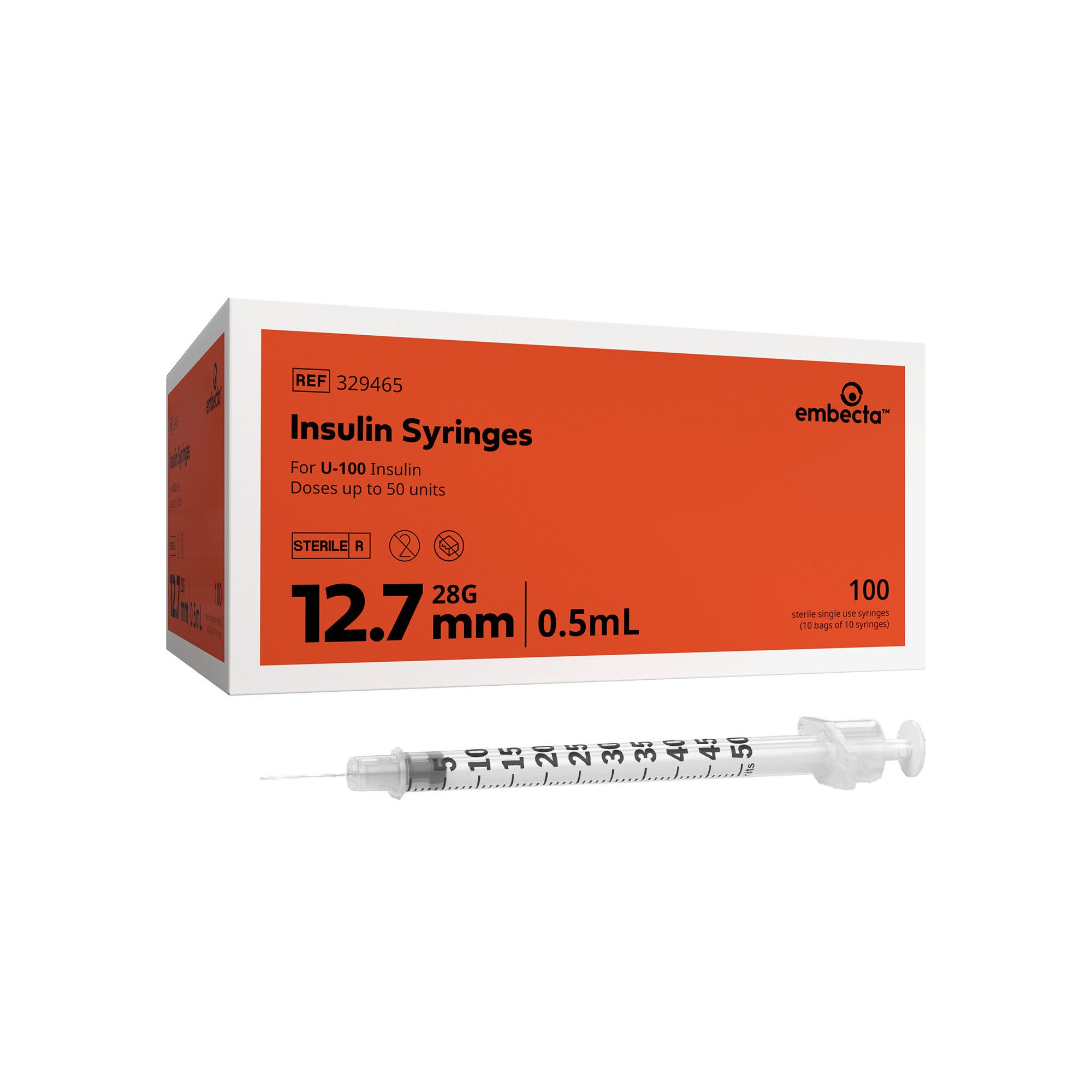 Lo-Dose™ Micro-Fine™ 0.5 mL Insulin Syringe with Needle, 28 Gauge, 1/2 Inch