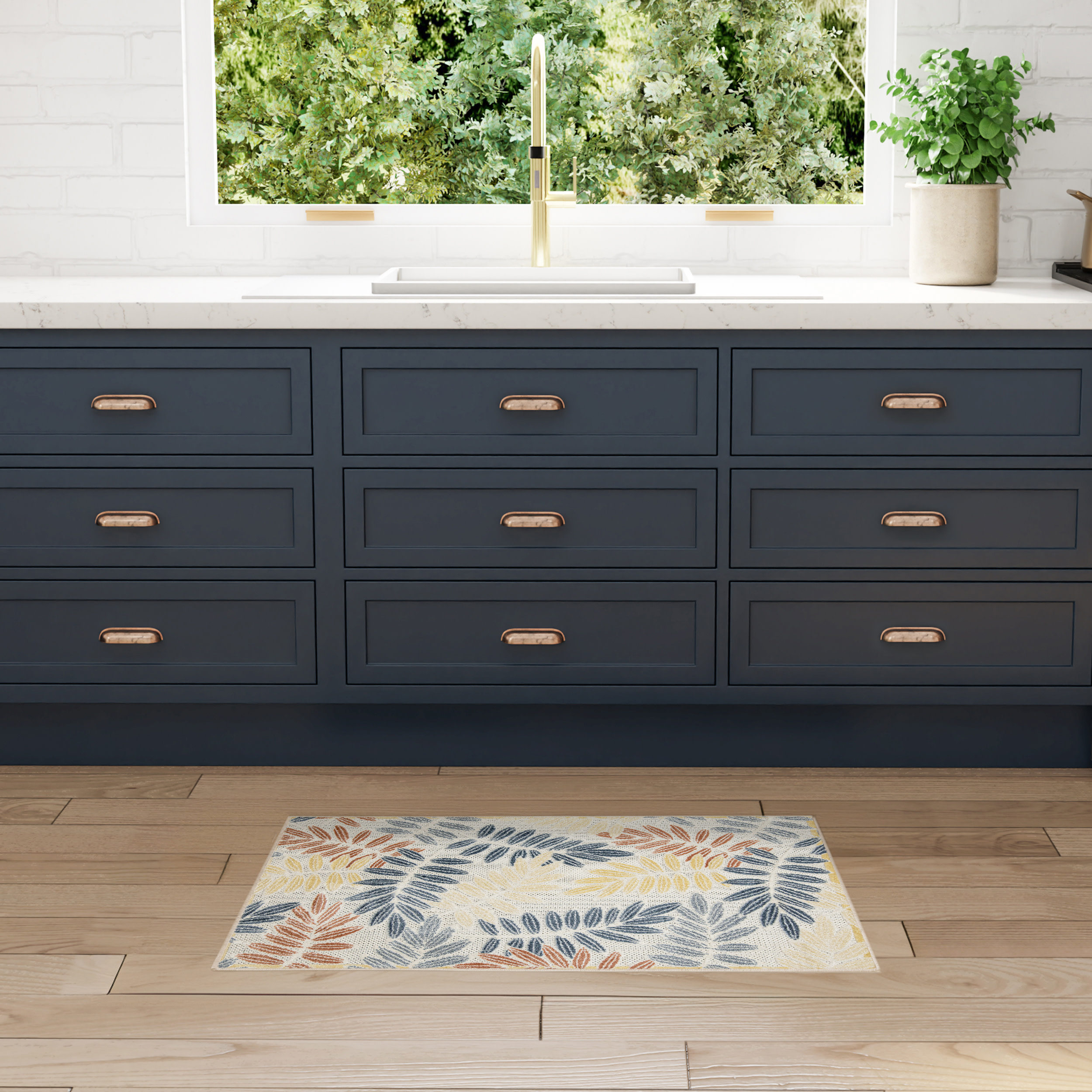 Nourison Aloha 2'8" x 4' Ivory Blue Modern Rug