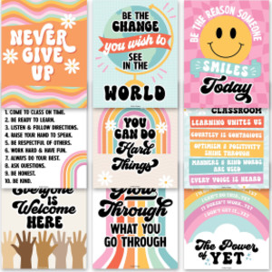 Retro Growth Mindset Classroom Decor Posters, Set of 9