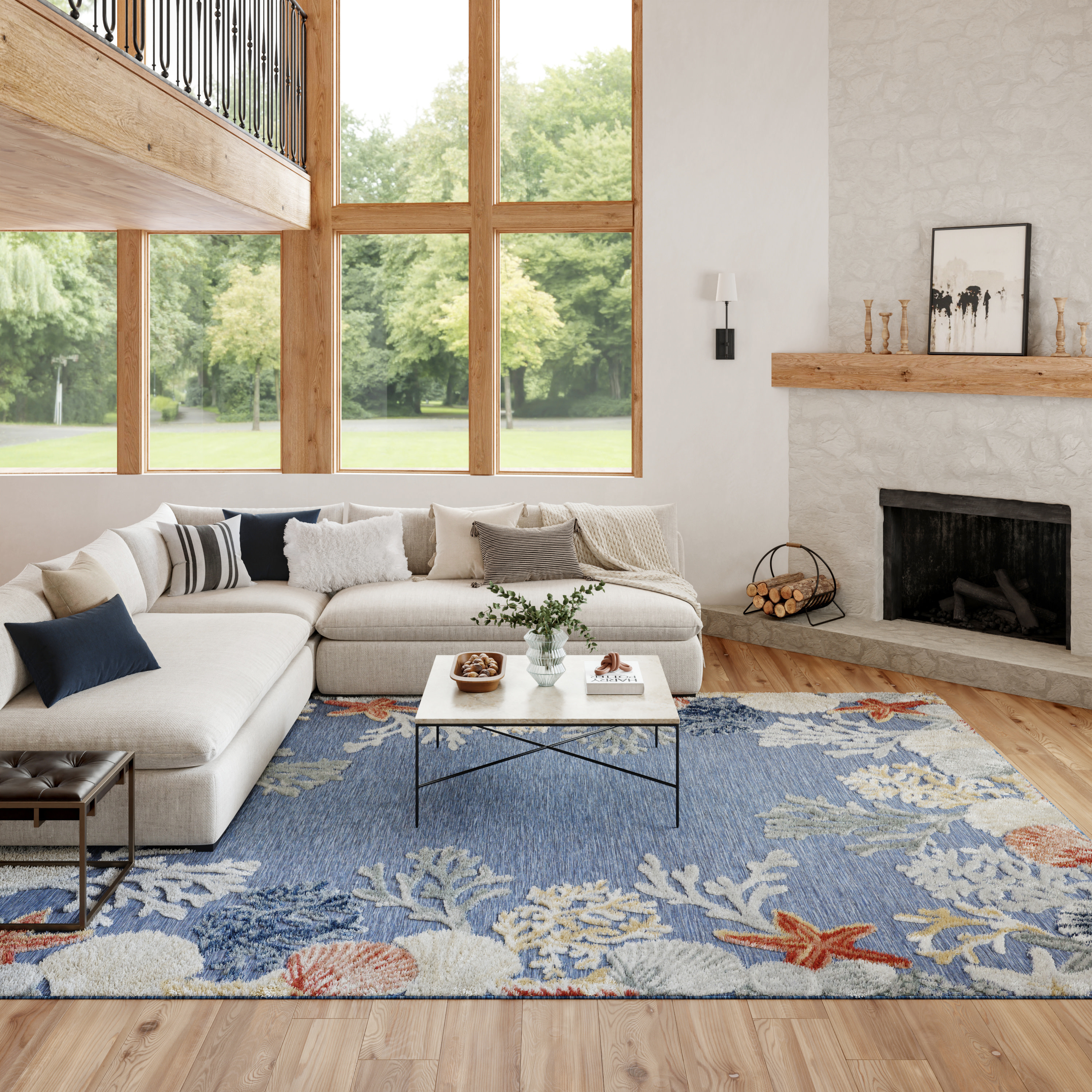 Nourison Suncoast 7'10" x 9'10" Denim Multicolor Coastal, Nautical & Beach Rug