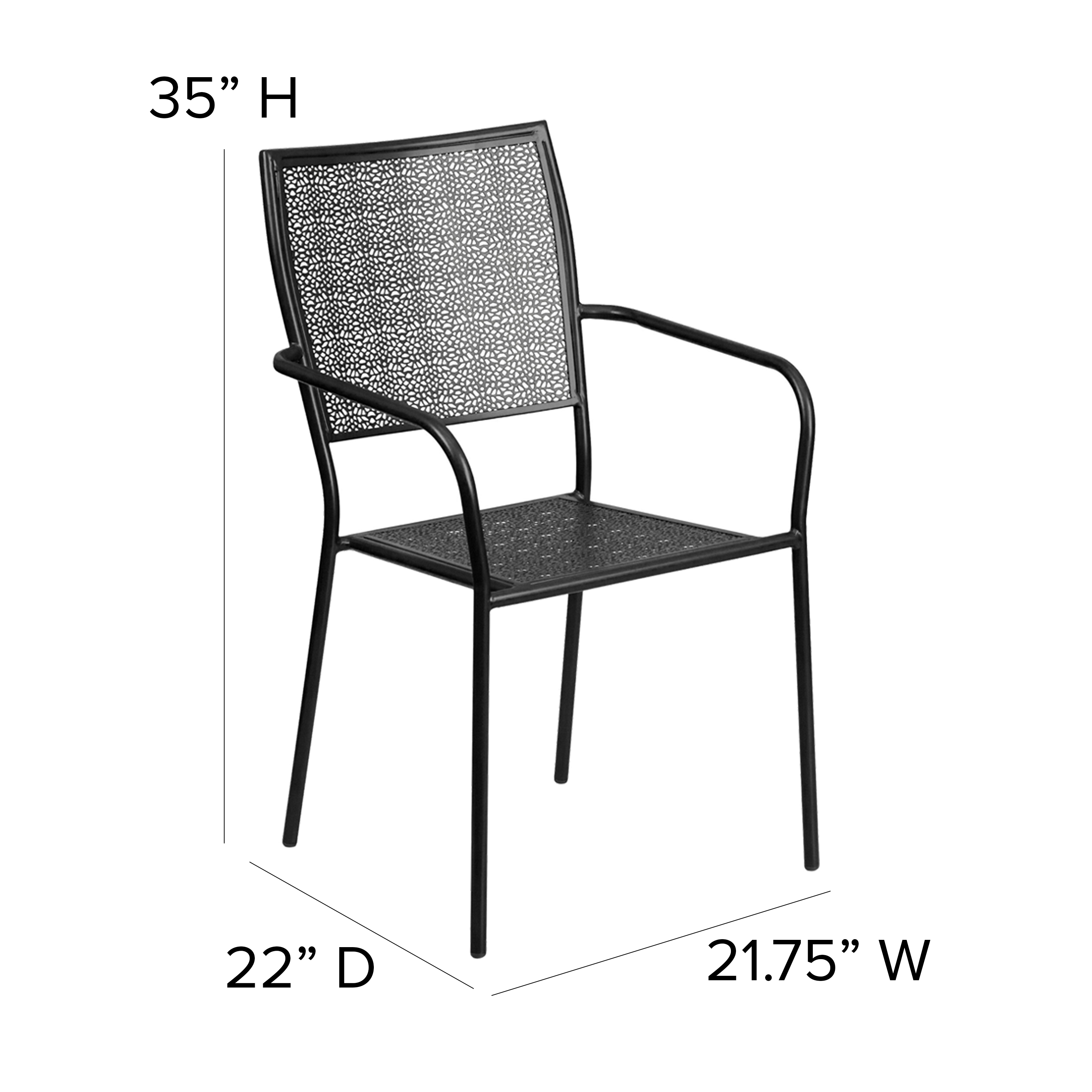 Commercial Grade Sky Blue Indoor-Outdoor Steel Patio Arm Chair with Square Back - Picture 45 of 61
