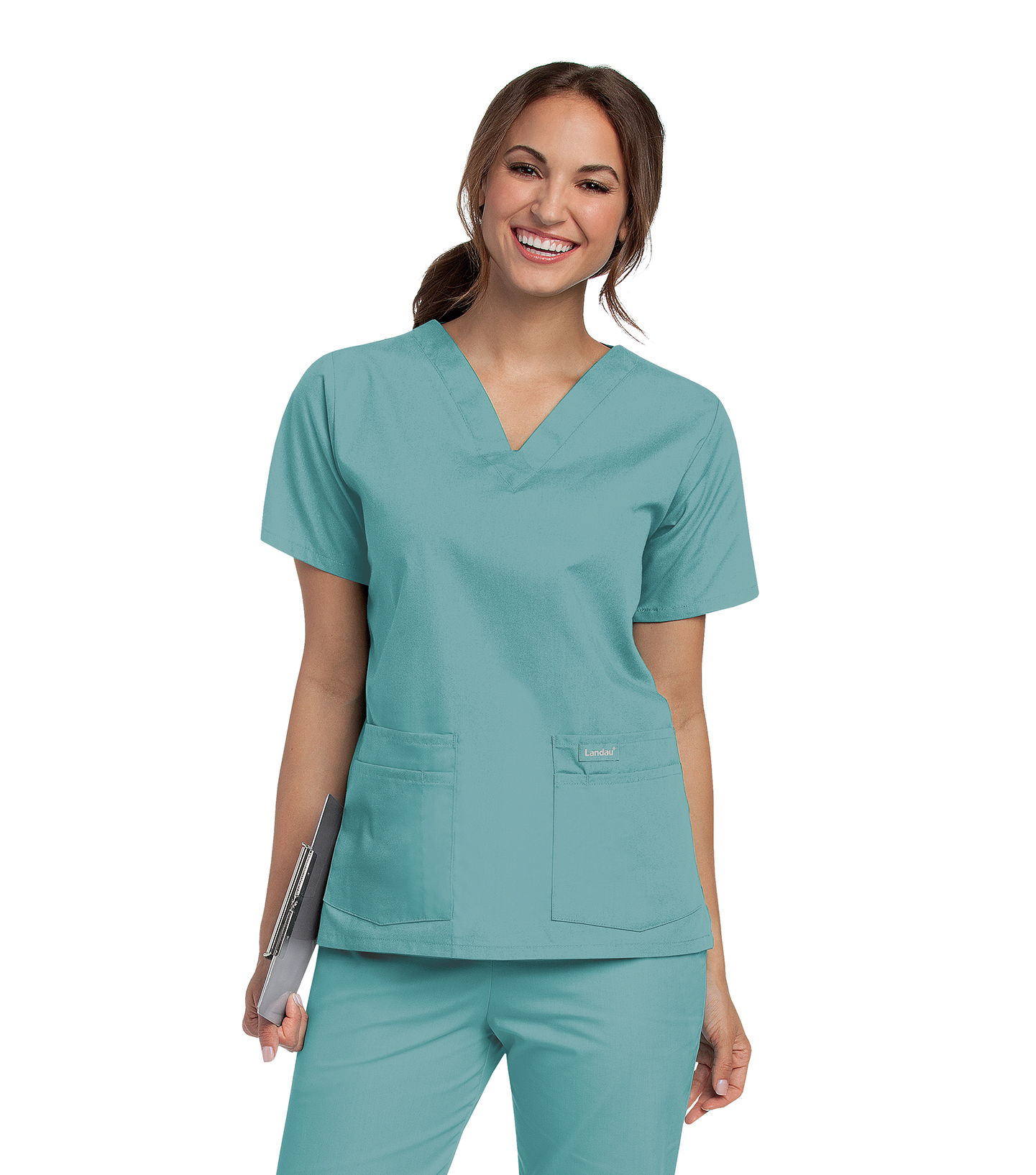 Landau Essentials Women&#8216;s 4-Pocket V-Neck Scrub Top-Landau