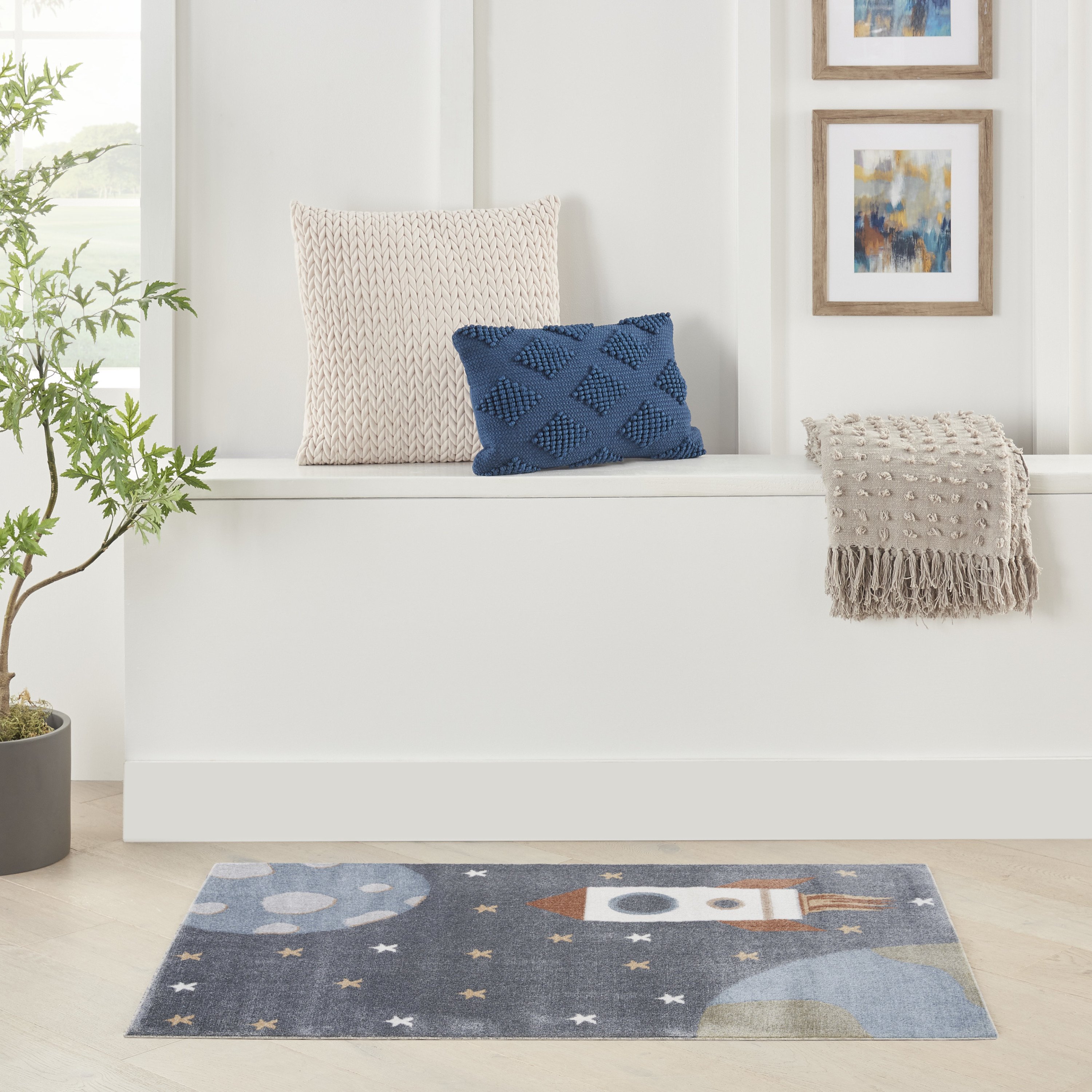 Nourison Astra Machine Washable 3'3" x 5' Sky Blue Kids Indoor Rug