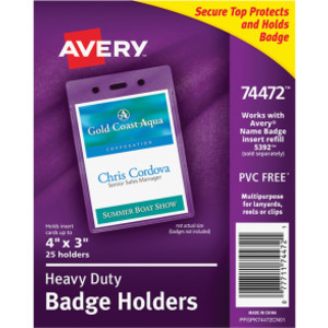 Heavy-Duty Badge Holders, Portrait, 4" x 3", 25 Holders