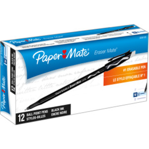 Eraser Mate&reg; Erasable Pen, Medium Point, Black, 12 Count