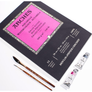 Aquarelle Watercolor Paper Pad, Hot Press, Natural White, 140 lb (300 gsm), Glue Binding, 12 Sheet, 10x14 in, 1 Count