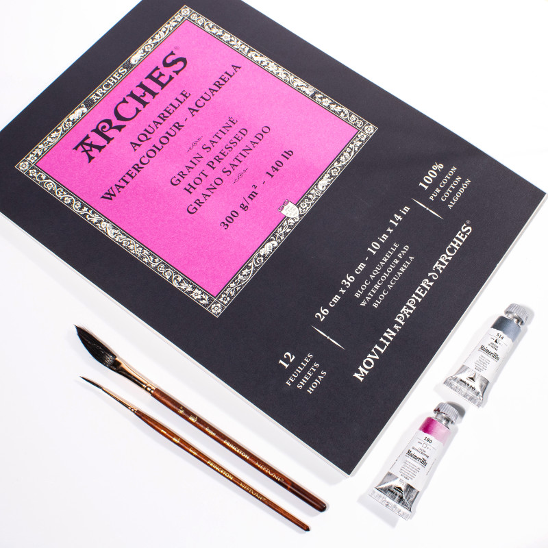 Aquarelle Watercolor Paper Pad, Hot Press, Natural White, 140 lb (300 gsm), Glue Binding, 12 Sheet, 10x14 in, 1 Count