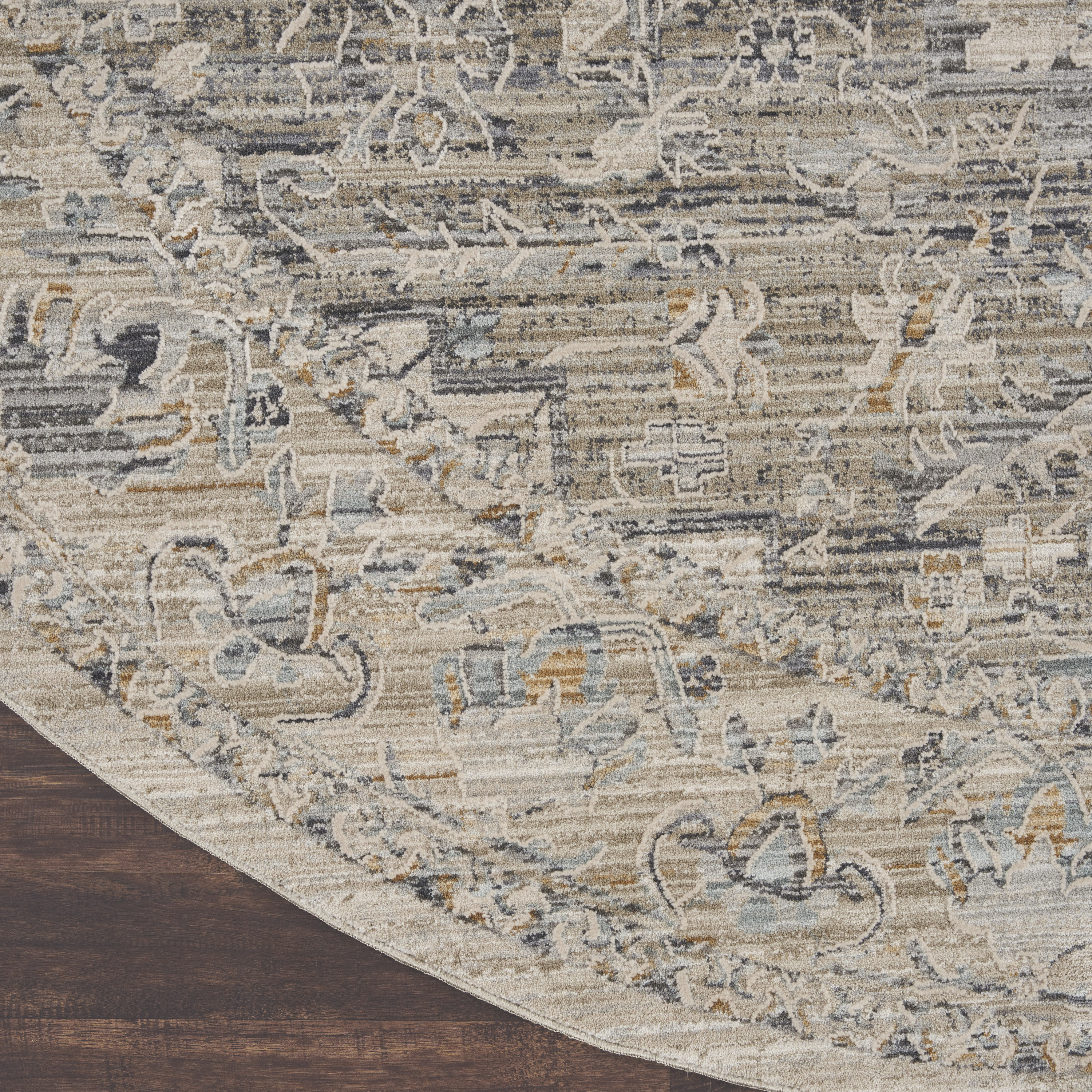Nourison Lynx 7’10” x Round Ivory Taupe Vintage Indoor Rug
