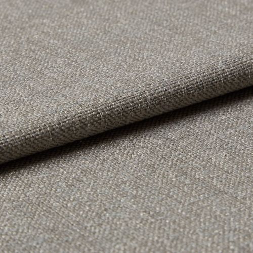 Beige woven fabric folded over itself, showing a tight basket-weave texture; lying flat in soft, neutral lighting, close-up view emphasizing threads and subtle sheen.