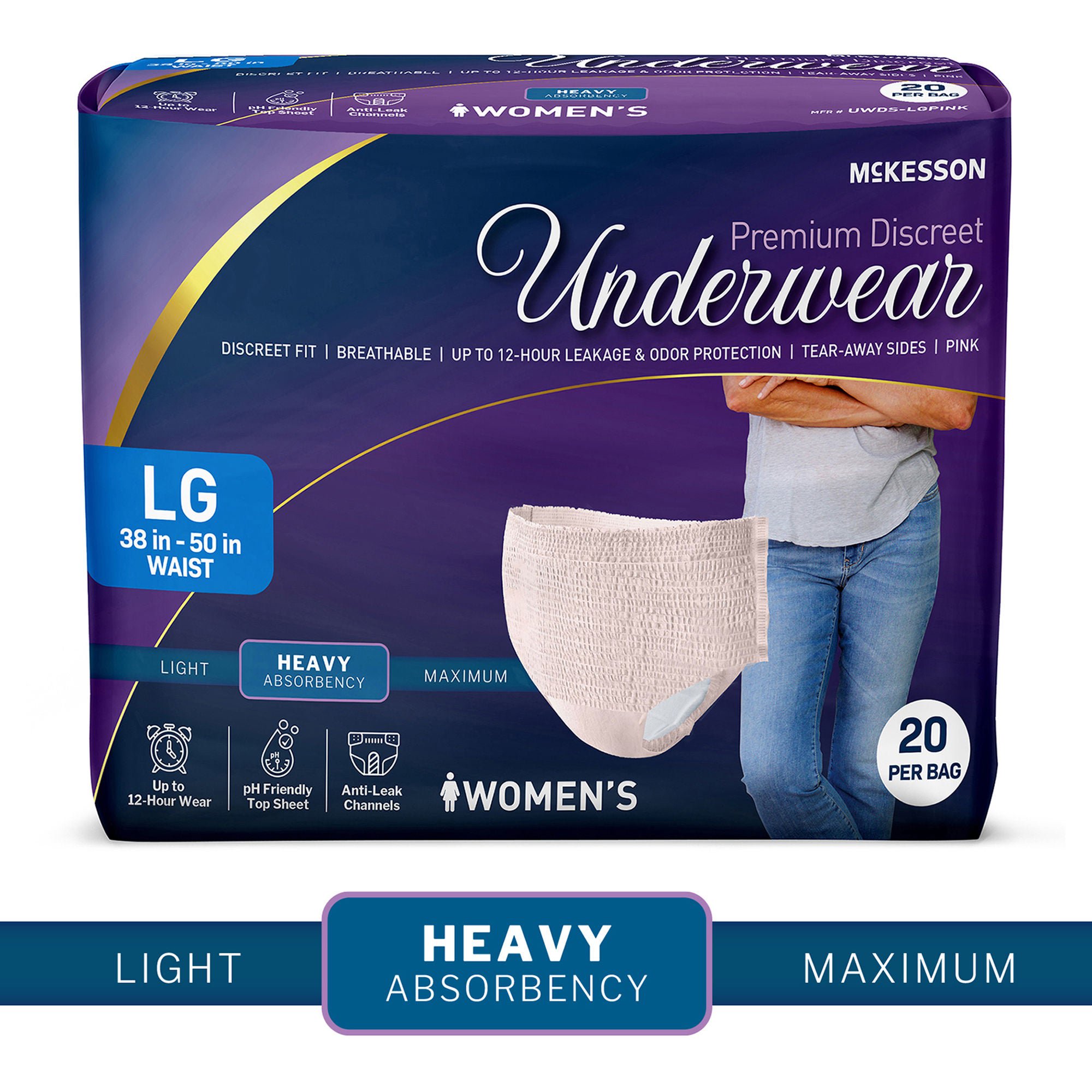 McKesson Premium Discreet Underwear for Women, Heavy Absorbency, Large