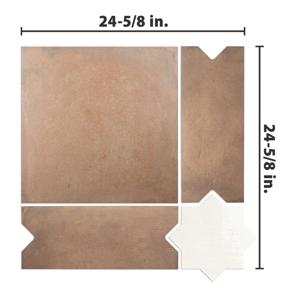 Argile Bordeaux Ferrara with Losanga and Bianco Star 24-5/8 in. x 24-5/8 in. Porcelain Floor and Wall Tile