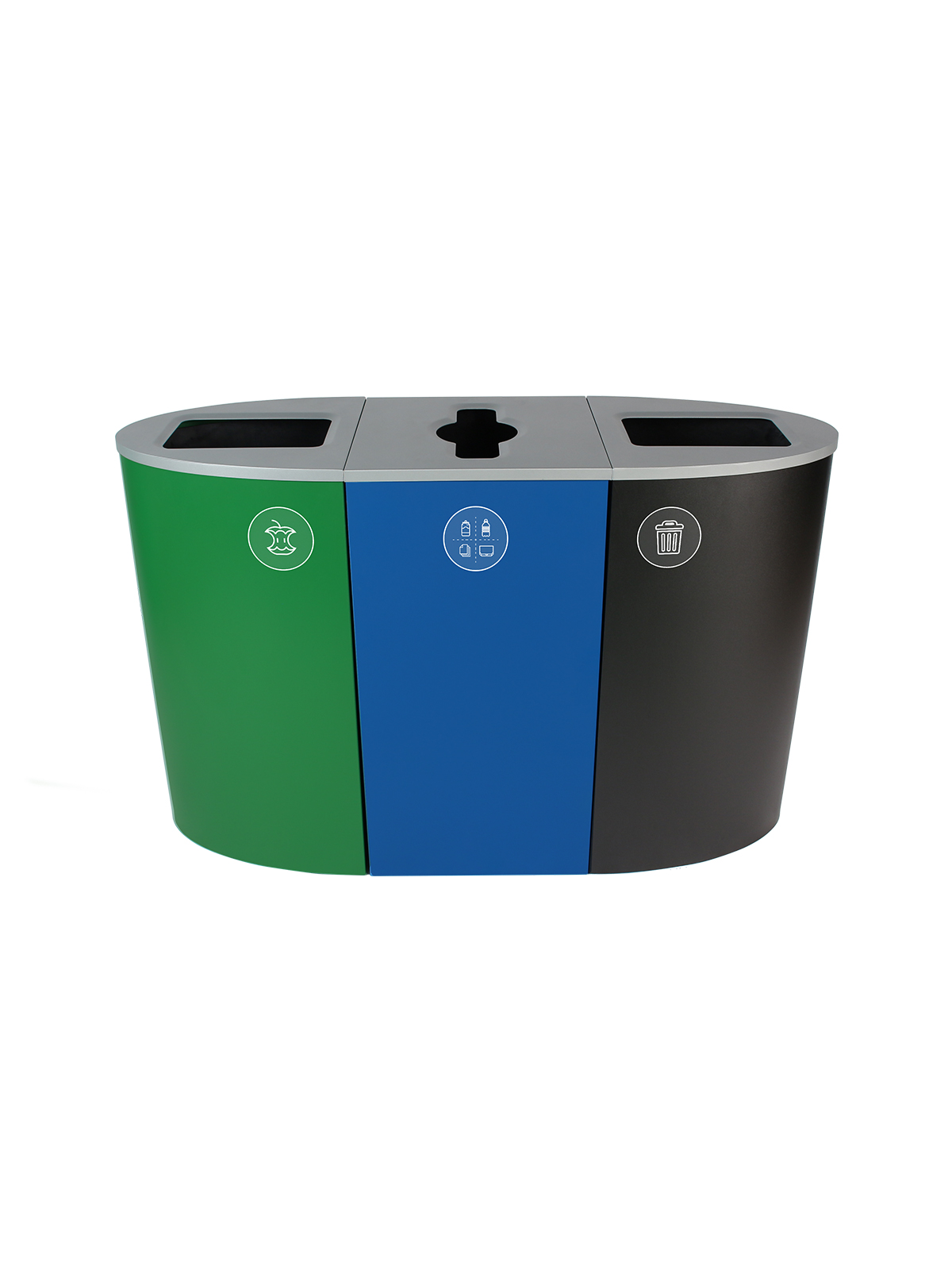 SPECTRUM – Triple – Kit – Organics-Mixed Recyclables-Waste – Full-Mixed-Full – Green-Blue-Black