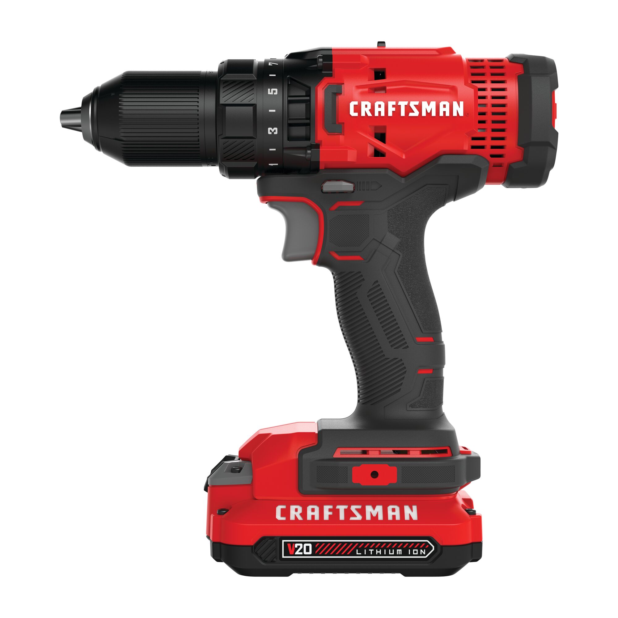Right profile of cordless half inch drill and driver kit 1 battery.