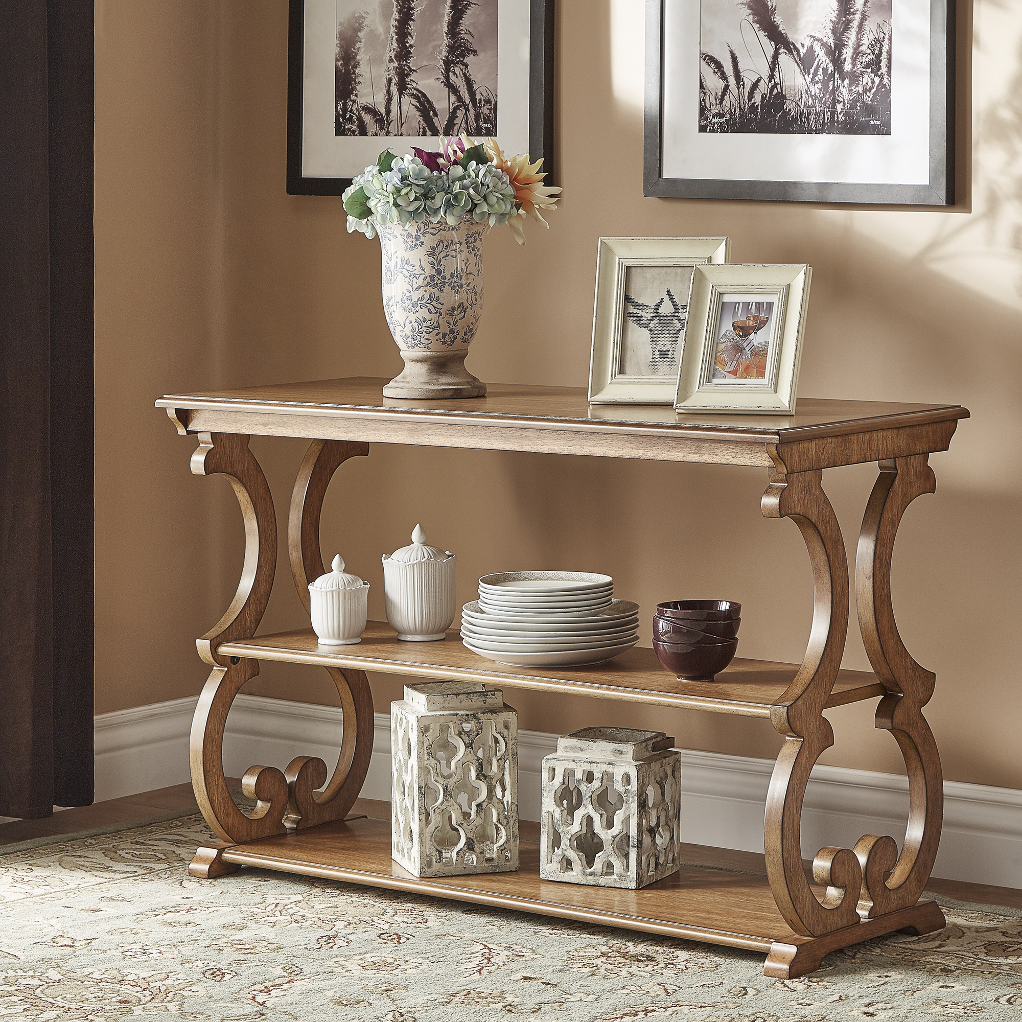 Wood Scroll Sofa Table