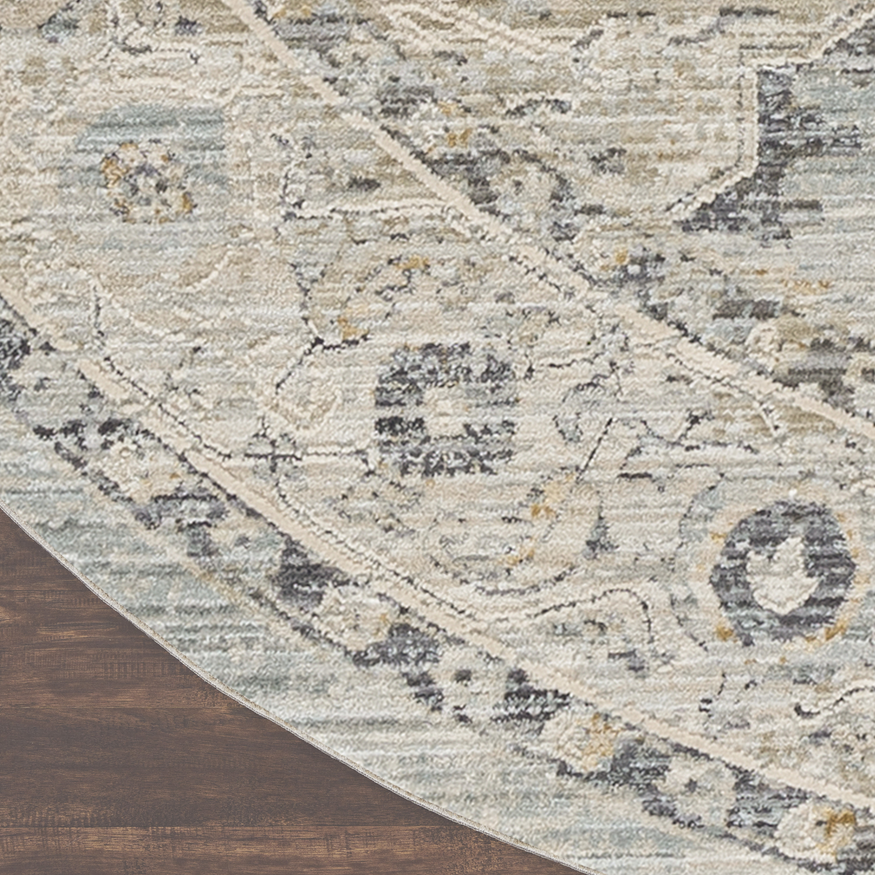 Nourison Lynx 7’10” x Round Light Blue Vintage Indoor Rug