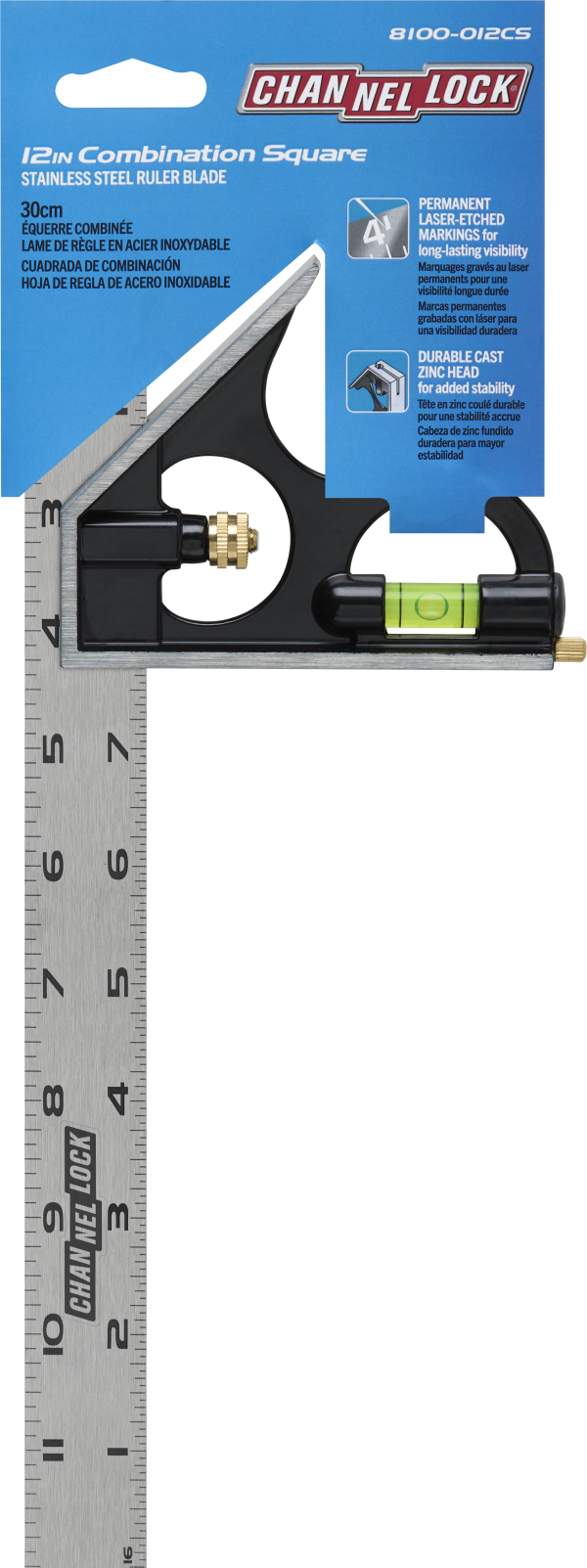 8100-012CS 12-inch High-Visibility Stainless Steel Combination Square