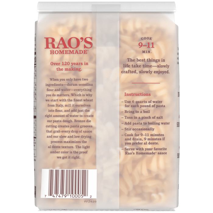 Fusilli Pasta, 16 oz - Back Image