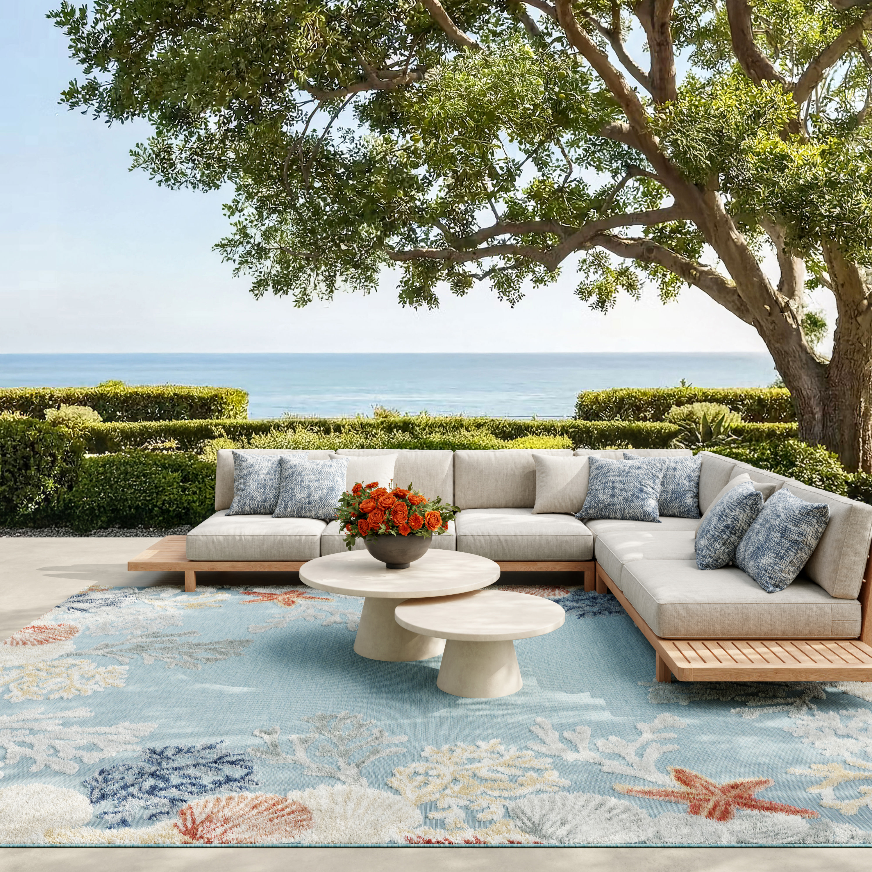 Nourison Suncoast 7'10" x 9'10" Teal Multicolor Coastal, Nautical & Beach Rug