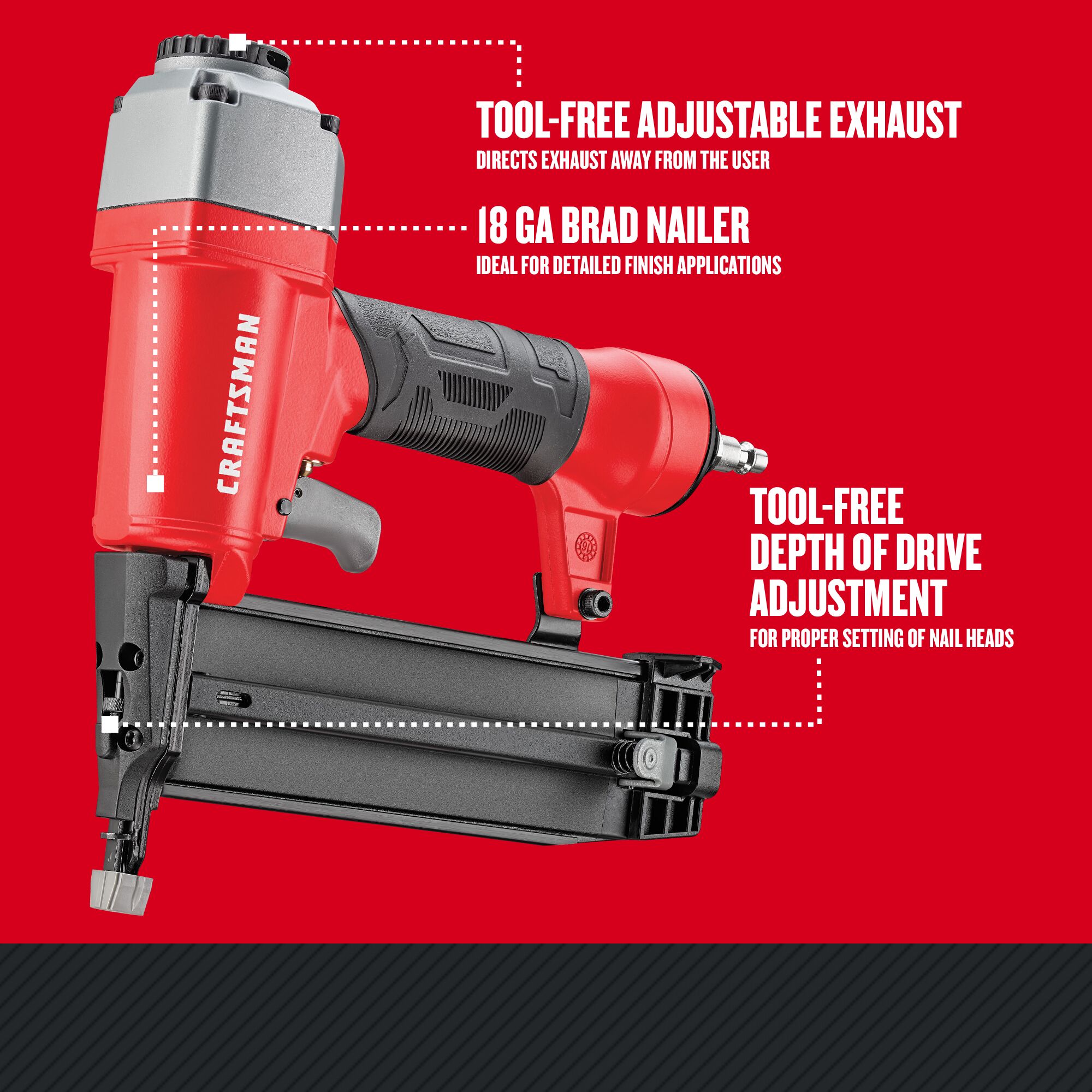 Graphic of CRAFTSMAN Nailer: Brad highlighting product features
