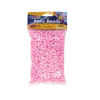 Creativity Street  Pony Beads, Pink,  6 mm x 9 mm, 1000 Pieces