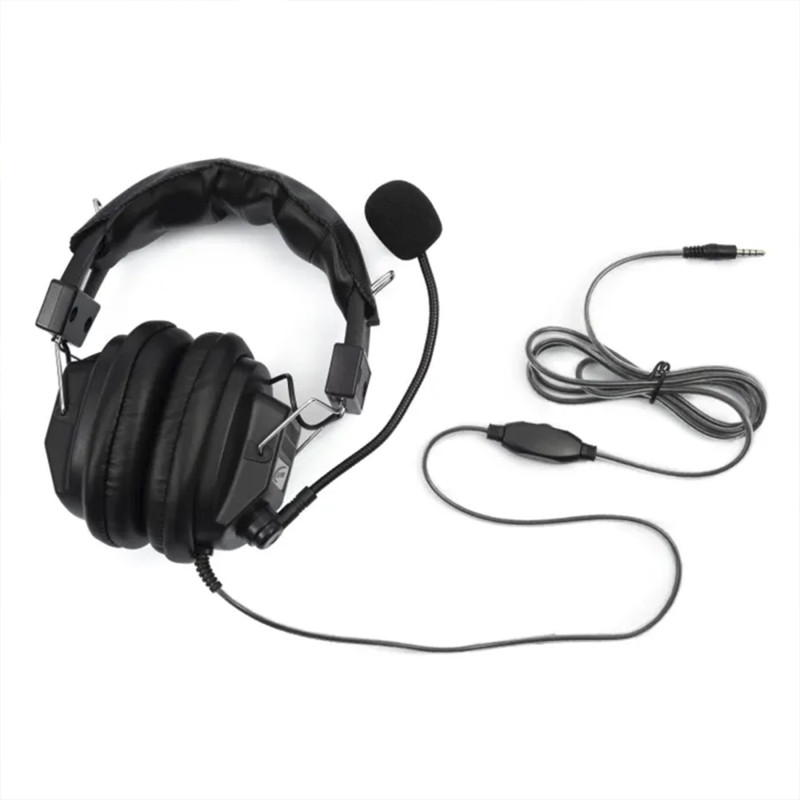 Over-Ear Stereo Headset with Gooseneck Microphone, Inline Volume Control, 3.5mm Plug