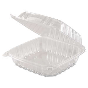 Dart, ClearSeal Hinged-Lid Plastic Containers, 8.3 x 8.3 x 3, Clear