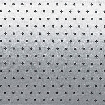 Perforated aluminum panel with evenly spaced round holes in a regular grid; serving as a vent or acoustic grille; shown under soft, diffuse lighting producing a subtle top-to-bottom gradient.