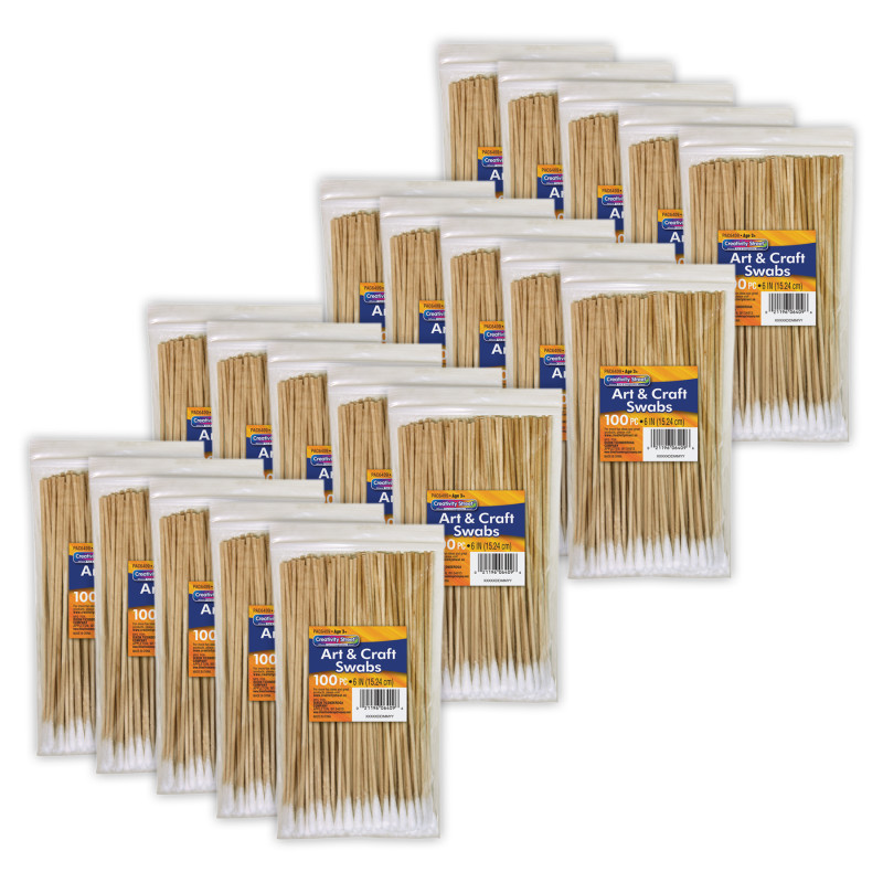 Art & Craft Swabs, Natural Wood Handles, 6" Long, 100 Per Pack, 20 Packs