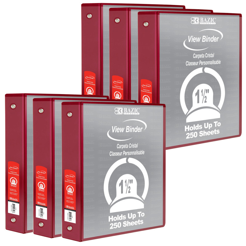 3-Ring+View+Binder+with+2+Pockets%2C+1.5%22%2C+Burgundy%2C+Pack+of+6