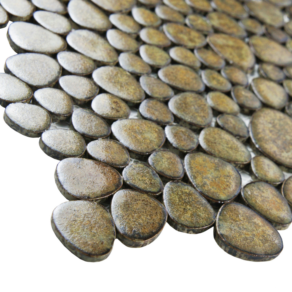 Pebble Brownstone 10-3/4 in. x 10-7/8 in. Porcelain Mosaic Tile