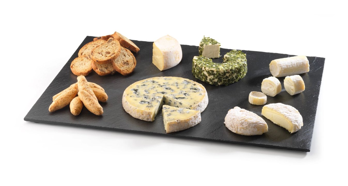 Square black slate serving board 30 cm with polished edges