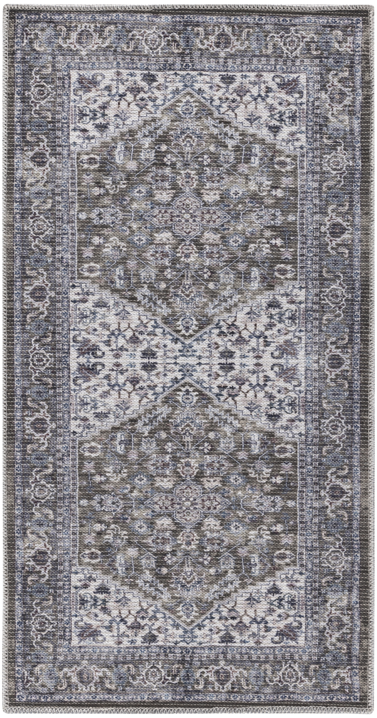 Nourison New Concept Washables 3' x 5' Olive Ivory Vintage Indoor Rug