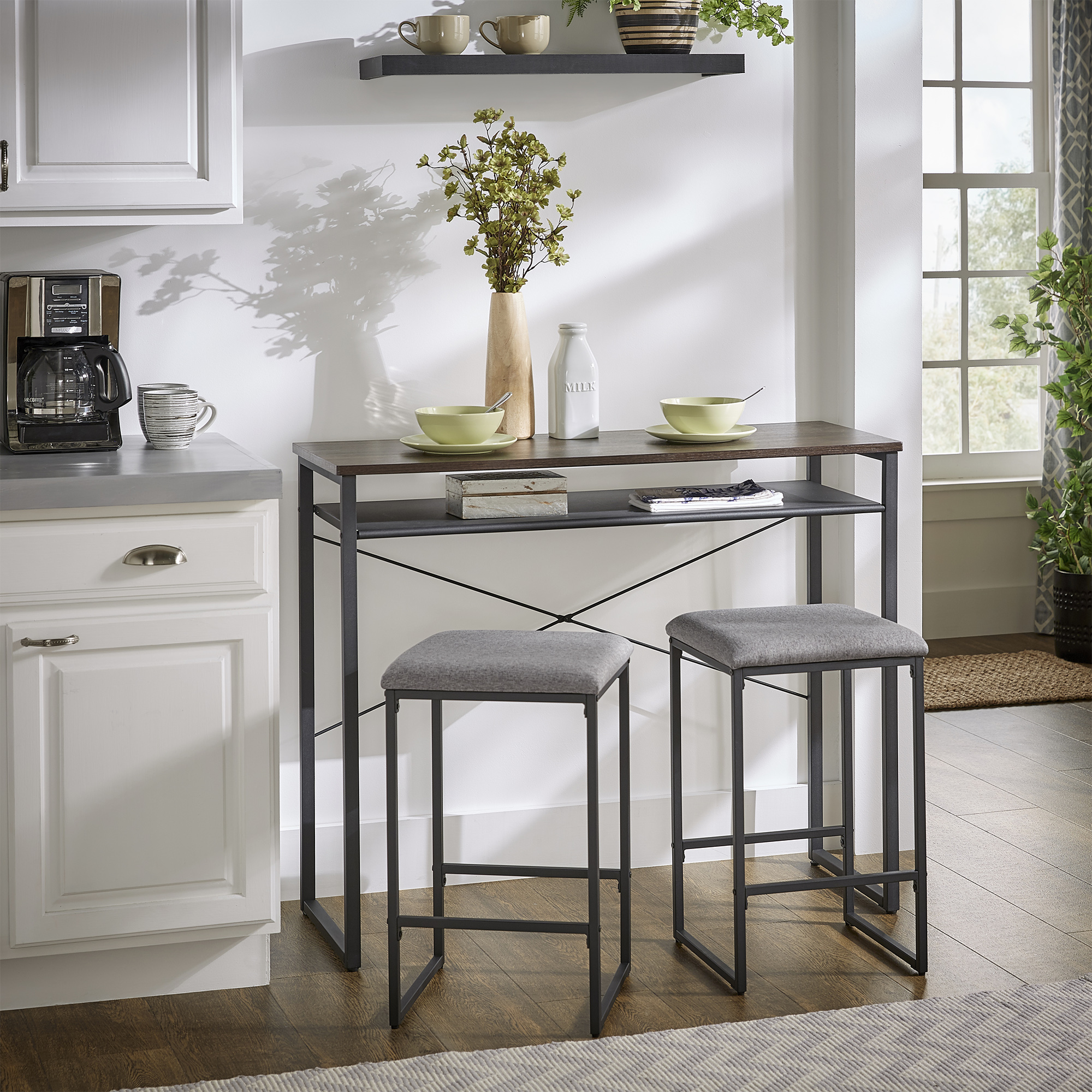 Metal and Wood 3-Piece Counter Height Set