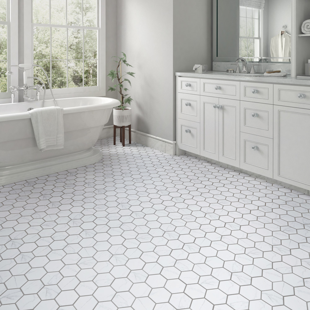 Carrione Super Hex Matte Carrara 10 in. x 11-1/2 in. Porcelain Mosaic ...