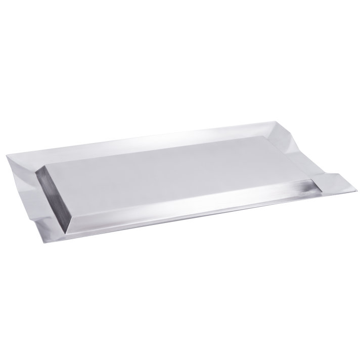Large rectangular stainless steel serving tray