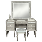 Silver Luxe Mirror Trim Vanity and Stool - S338-012