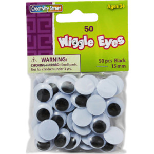 Wiggle Eyes, Black, 15 mm, 50 Pieces