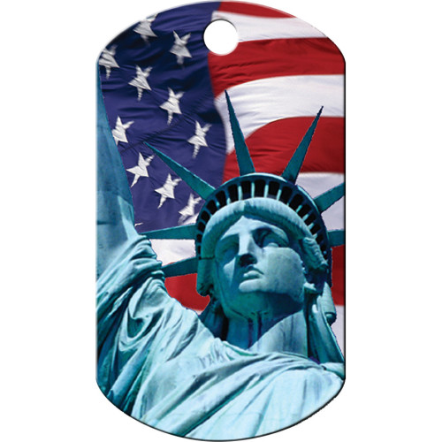 Statue of Liberty Chrome Large Military ID QuickTag USA Flag Tags Engraving Custom