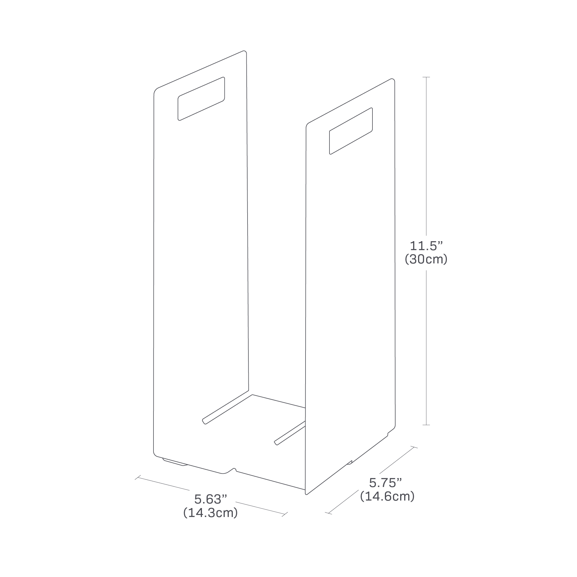 Dimenision image for Towel Storage Organizeron a white background showing total width of 5.63 inches, length of 5.75 inches, height of 11.5 inches