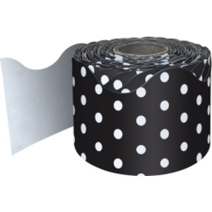 Black with White Polka Dots Rolled Scalloped Border, 65 Feet
