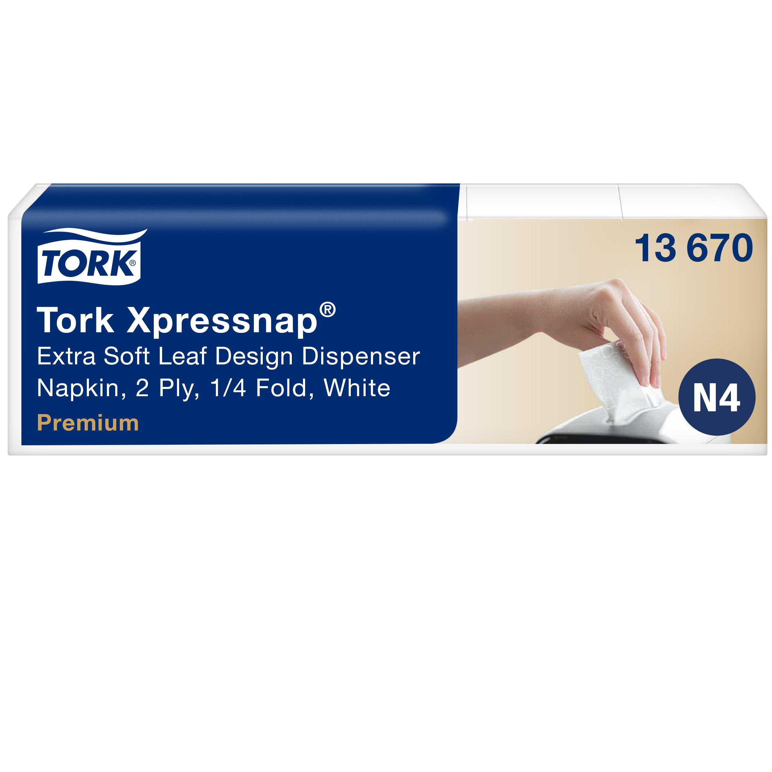 Dispenserservietter, 2 lag, Hvid, 21.3x33 cm, 4000 stk, Tork Xpressnap N4
