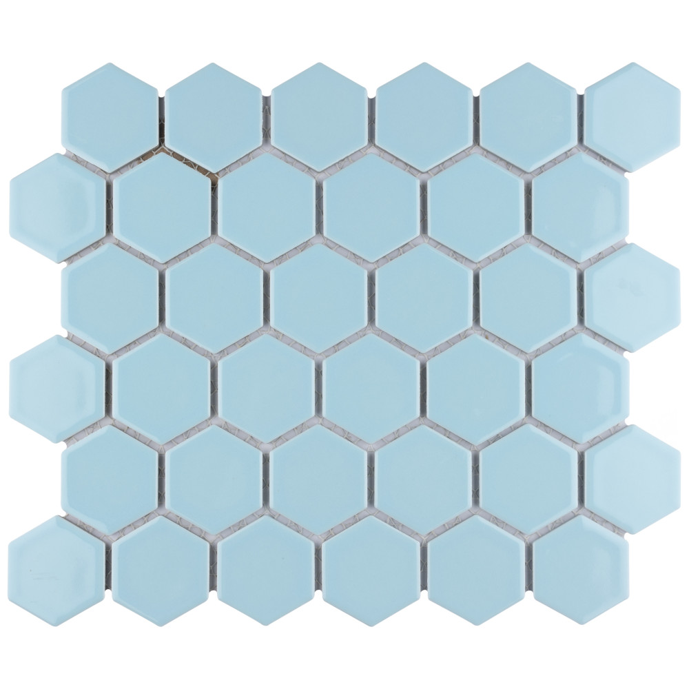 Hudson Due 2″ Hex Cashmere Blue 10-7/8 in. x 12-5/8 in. Porcelain Mosaic Tile