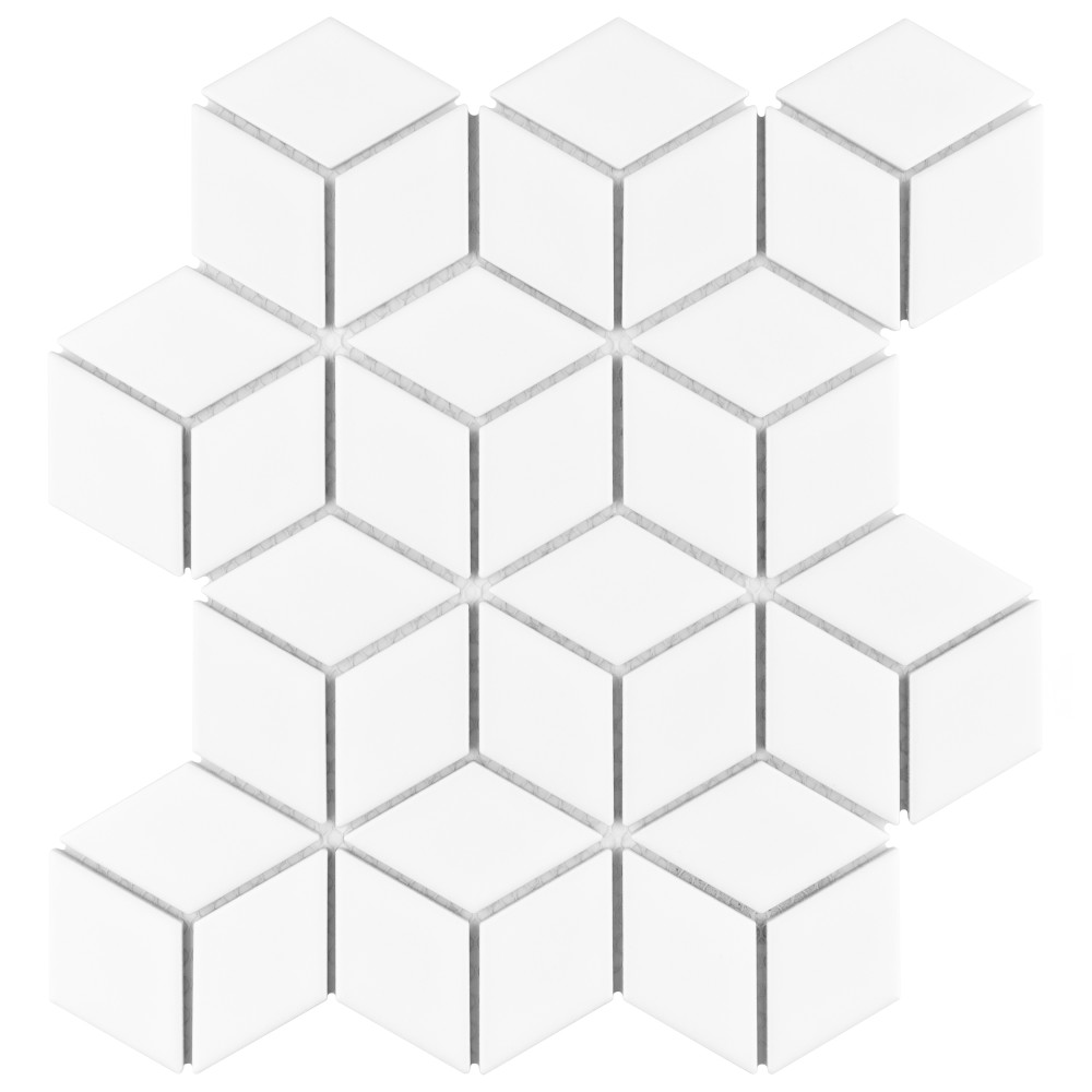 Metro Rhombus Matte White 10-1/2 in. x 12-1/8 in. Porcelain Mosaic Tile