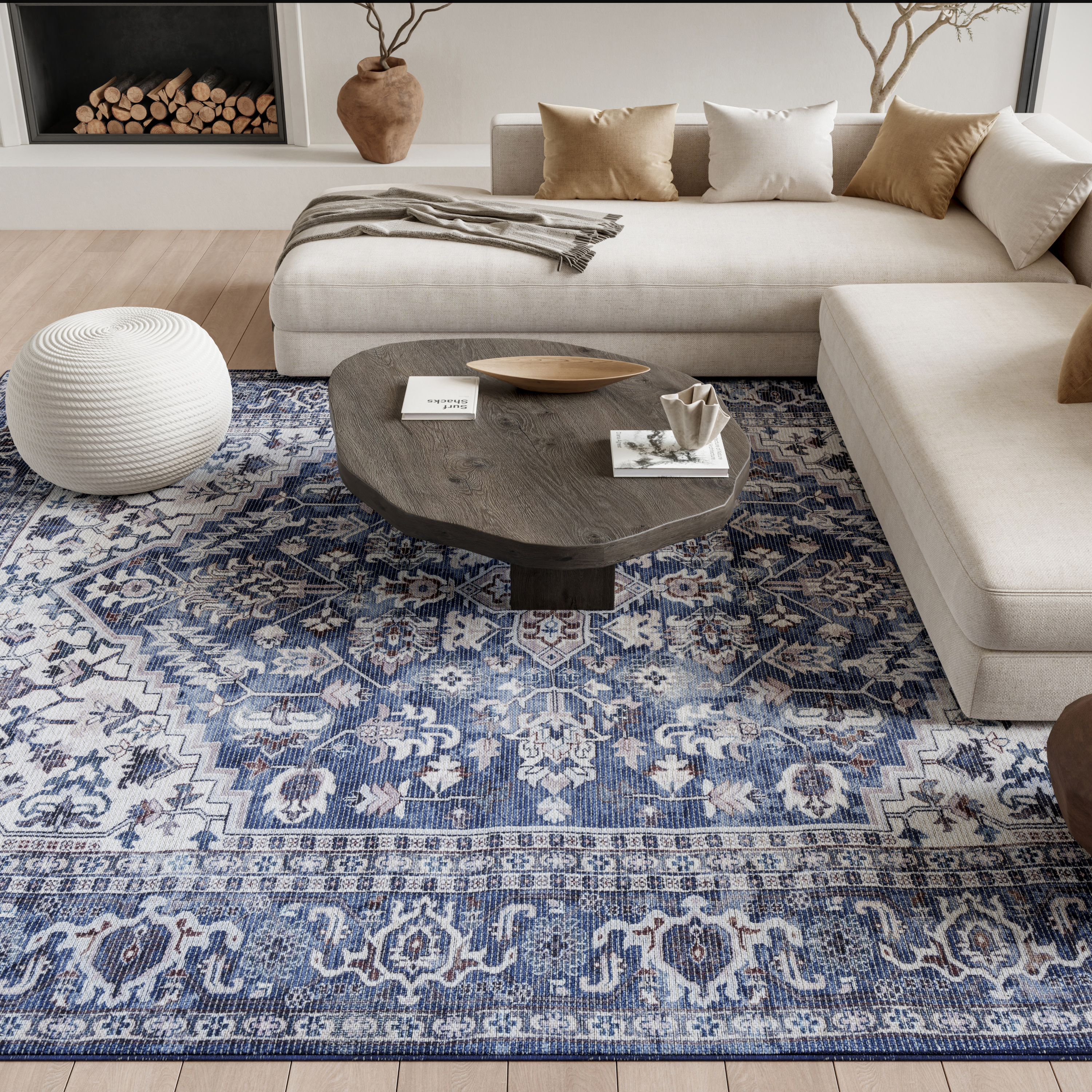 Nourison New Concept Washables 9'2" x 12' Navy Ivory Vintage Indoor Rug