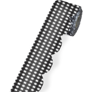 Black Gingham Rolled Scalloped Borders, 65 Feet