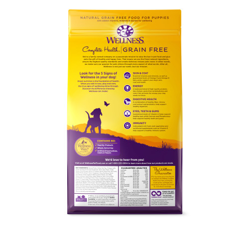 Wellness Complete Health Grain Free Puppy Chicken & Salmon back packaging
