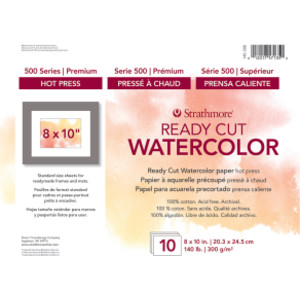 500 Series Ready Cut Watercolor Paper Pack, Hot Press, 8x10 inch, 10 Sheets